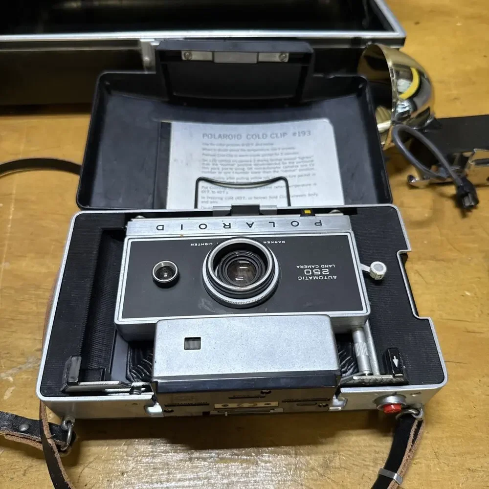 Polaroid 250 Automatic Land Camera Zeiss Complete Kit Case Film Flash & More